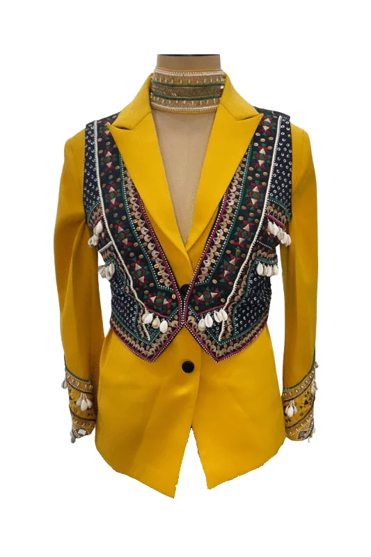 Boho Embroidered Blazer, Waistcoat Set Contemporary 