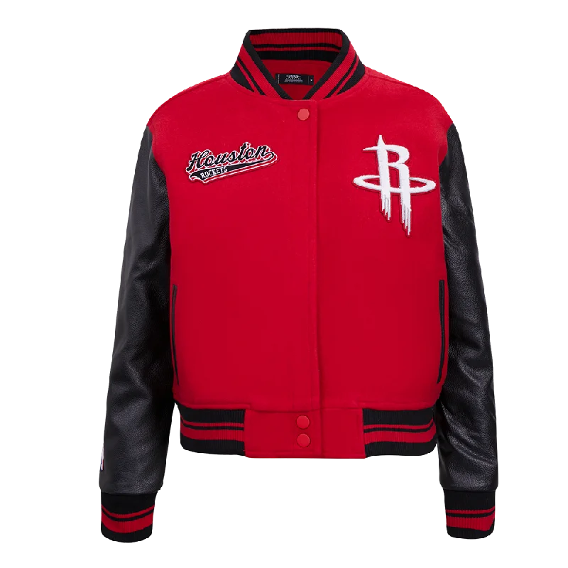NBA HOUSTON ROCKETS SCRIPT TAIL WOMEN'S WOOL VARSITY JACKET (RED/BLACK) Elegant Women's 