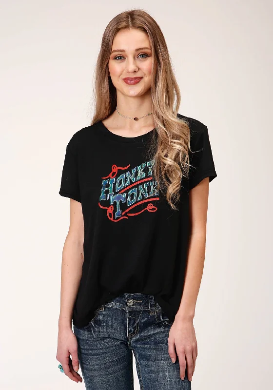 Roper Womens Black Poly/Rayon Honky Tonk S/S T-Shirt Hip Women's Urban