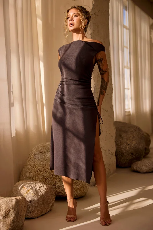 Loren Knit Midi Dress - Charcoal Modern Women's 