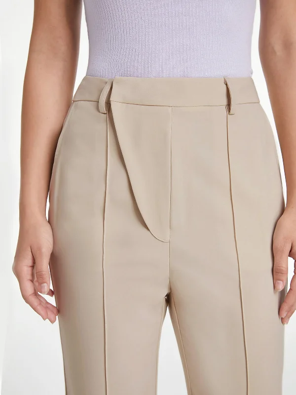 BerryBetty - High Waisted Asymmetrical Closure Seam Detail Flare Trousers Preppy Women's College BerryBetty - High Waisted Asymmetrical Closure Seam Detail Flare Trousers Preppy Women's College