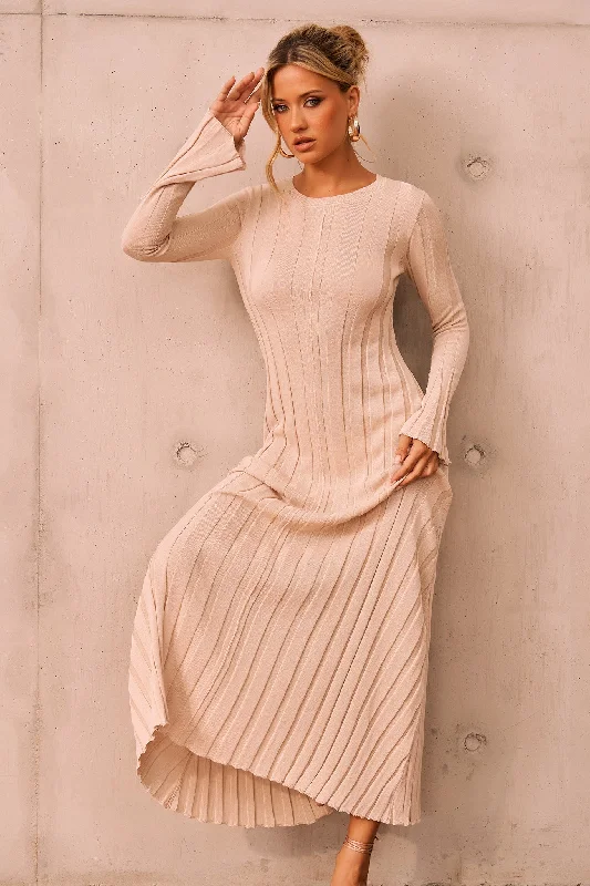 Astoria Knit Maxi Dress - Beige Elegant Women's 