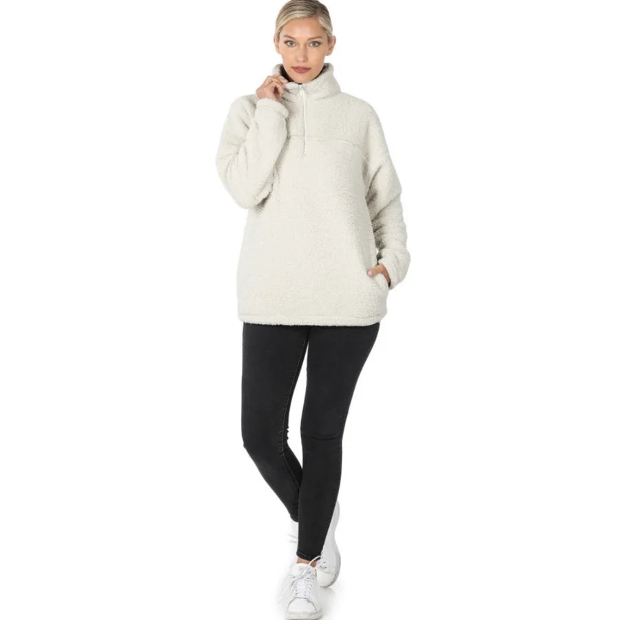 White Sherpa Fleece Pullover purpose