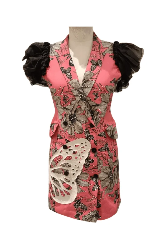 Hot Pink Butterfly Blazer Dress Trendy Women's 