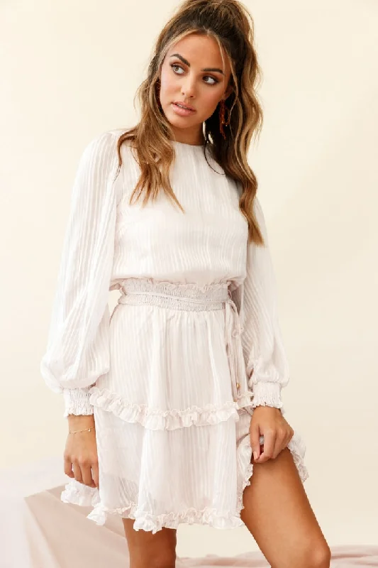 Mildred Long Sleeve Shirred Waist Frill Dress Nude Bohemian Women's Free