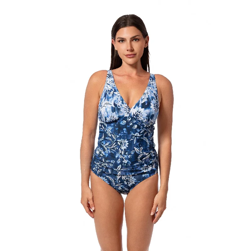 OCEAN MOSAIC AMBER V-NECK TANKINI TOP Compression