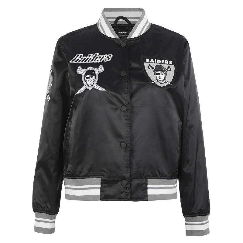 NFL OAKLAND RAIDERS RETRO CLASSIC WOMEN'S RIB SATIN JACKET (BLACK/GREY) Vintage Women's 1970S 