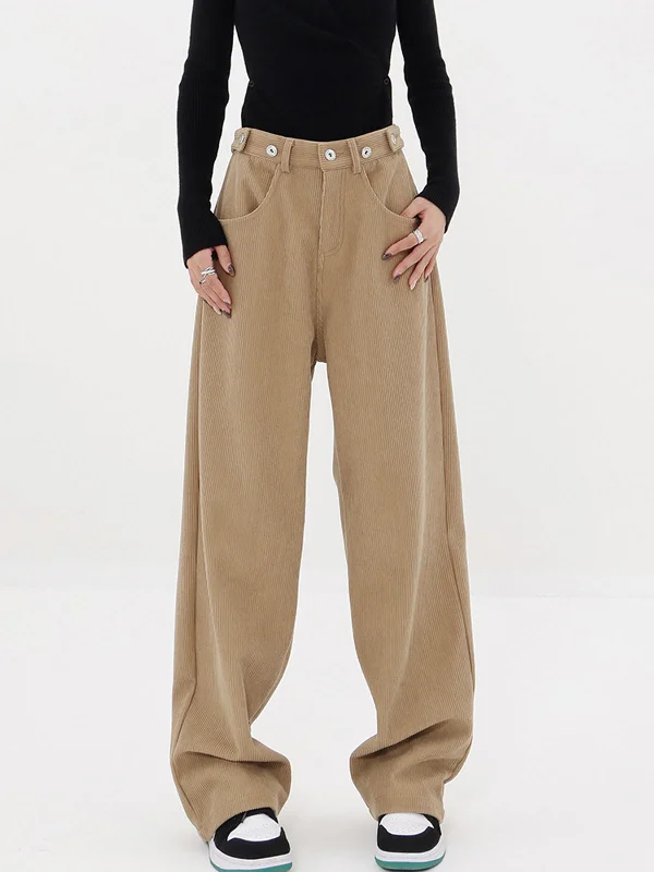 BerryBetty - Solid Corduroy Baggy Wide Leg Pants Dapper Women's 1920S
