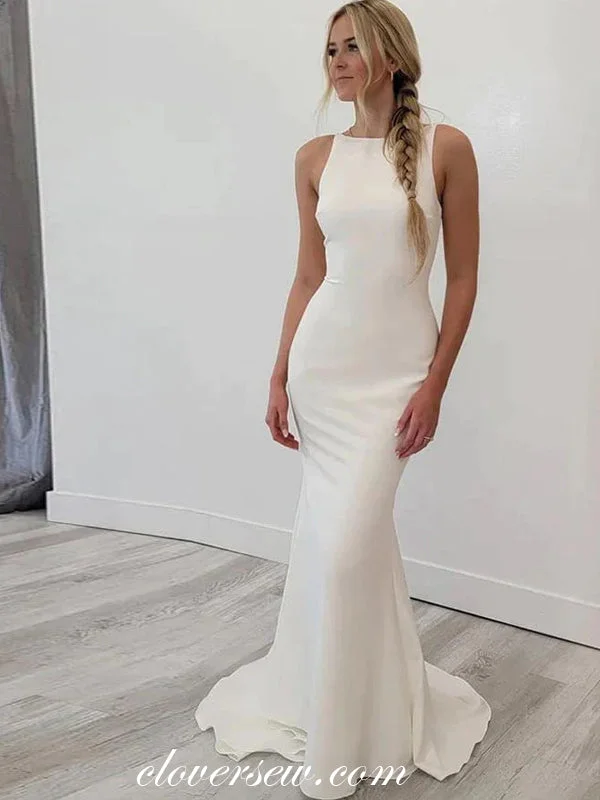 Off White Satin Sleeveless Backless Mermaid Charming Wedding Dresses, CW0374 European Off White Satin Sleeveless Backless Mermaid Charming Wedding Dresses, CW0374 European