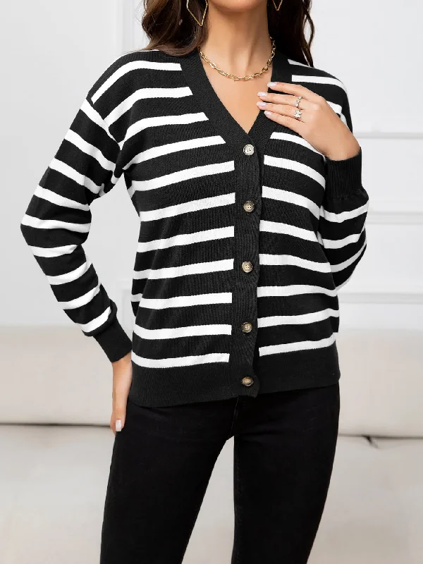 Cristal Striped Dropped Shoulder Knit Cardigan Edgy Women's Punk