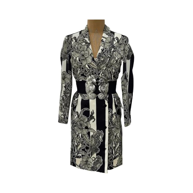 Monochrome Seahorse Blazer Dress Sophisticated Women's Tailored