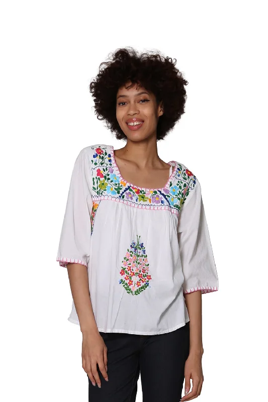 La Cera Square Neck Embroidered Top Athletic Women's 