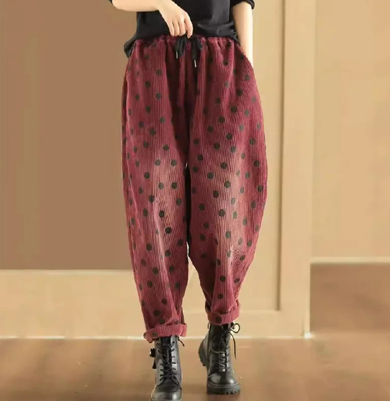 Women Vintage Corduroy Polka Dot Loose Harem Pants Confident Women's Power