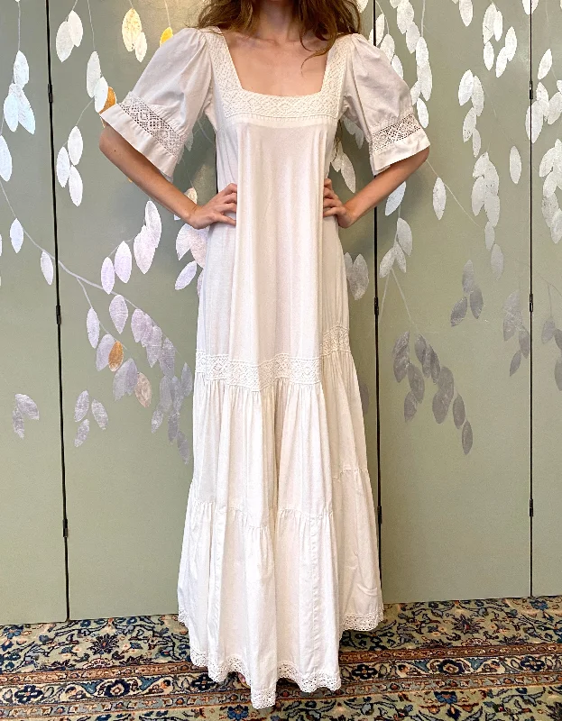 Vintage 1970s White Cotton Crochet Laura Ashley Maxi Dress, XS Cool Women's Skate