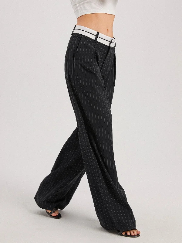 BerryBetty - Ivory Glow Pinstripe Wide Leg Pants Luxurious Women's High -  end