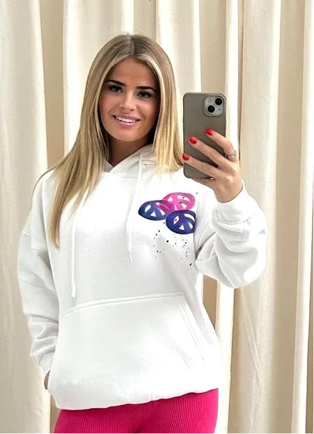 Peace & Love Graffiti Hoodie White Sleek Women's 