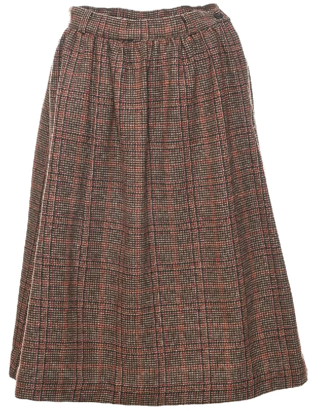 Checked Pattern Midi Skirt - M Preppy Women's College