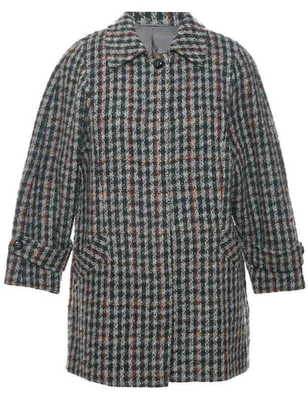 Checked Pattern Wool Coat - M Bohemian Women's Free