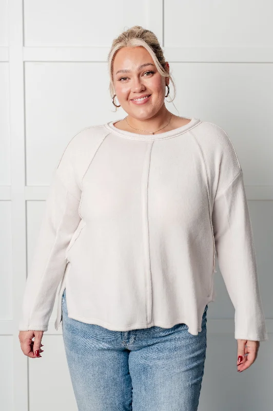 Simple Silhouette Brushed Hacci Sweater in Sand Beige Feminine Women's Style 