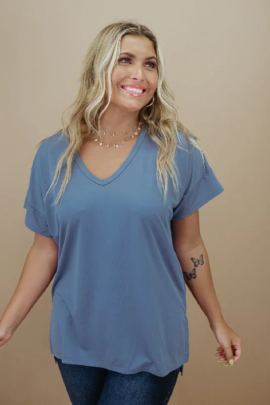 All Basic V Neck Tee, Blue Gym