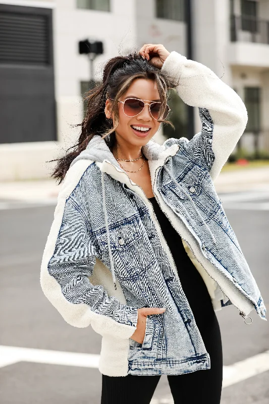 Back In Town Hooded Denim Teddy Jacket Casual Women's Japanese 