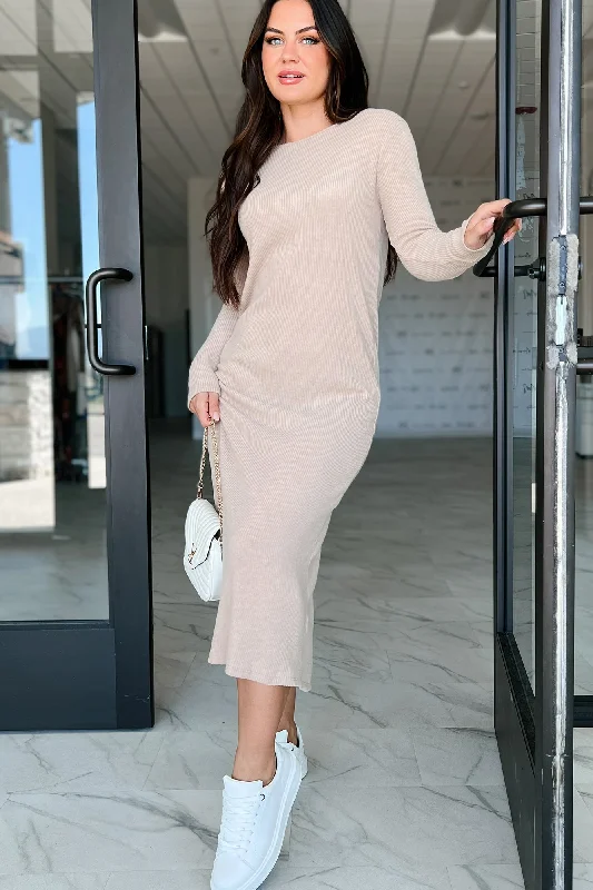 DOORBUSTER Zahari Long Sleeve Maxi Dress (Taupe) Confident Women's Power