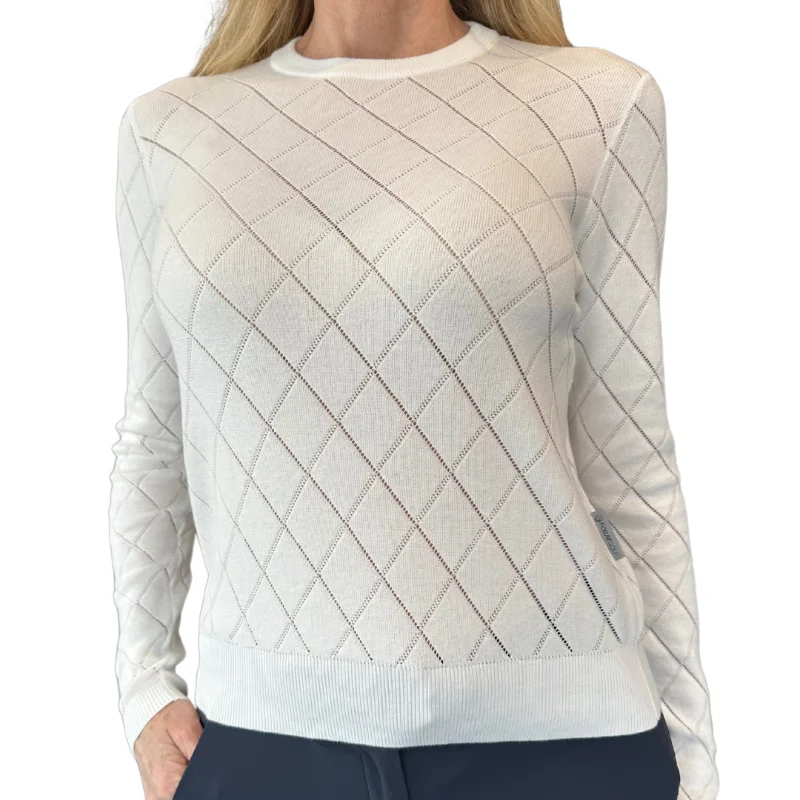 Foray Golf Diamond Pointelle Sweater - White Monochromatic Office Style