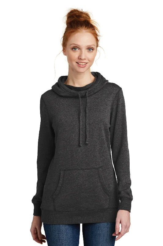 District Womens Fleece Hooded Sweatshirt Hoodie w/ Pouch Pocket - Heather Black Dapper Women's 1920S