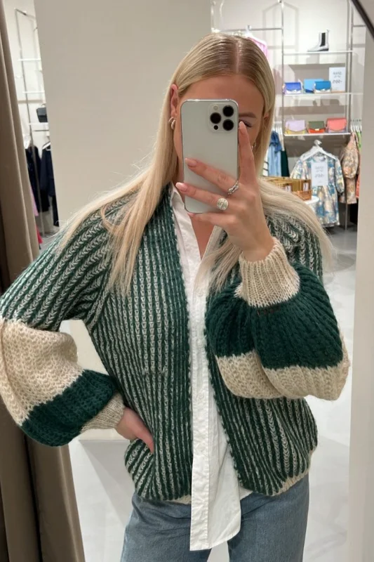 Noella - Liana Knit Cardigan - Beige Bottle Green Bold Women's Animal Print