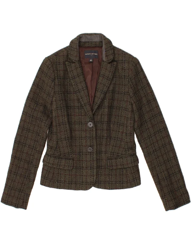 BANANA REPUBLIC Womens 2 Button Blazer Jacket US 0 XS Khaki Check Stylish Women's Tropical 