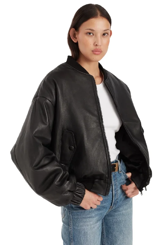 Gigi Leather Bomber - Black Polished Women's Silk