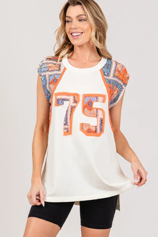 SAGE + FIG Patch Print Side Slit Sleeveless Top Sleek Women's 