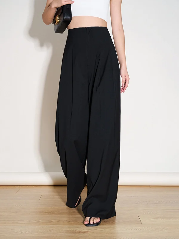 BerryBetty - Effortless Flowy Wide Leg Dress Pants Dapper Women's Bow - adorned