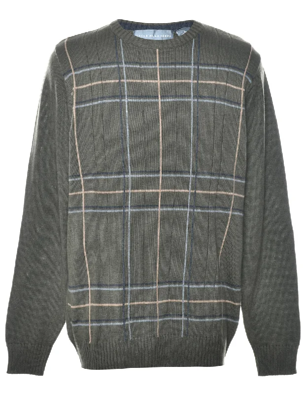 Checked Green Jumper - L Casual Women's Loose - fitting