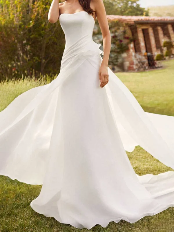 Strapless Corset Wedding Dress A-line Satin Simple Elegant Women's 