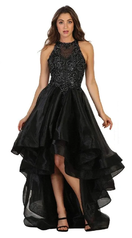 May Queen Embroidered Illusion Lattice High Low Gown Business