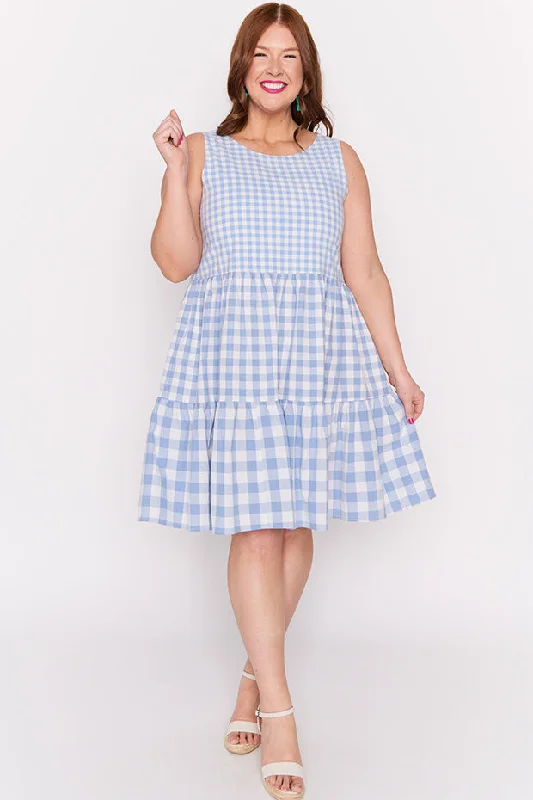 Joey Blue Gingham Dress Monochromatic All - in - one