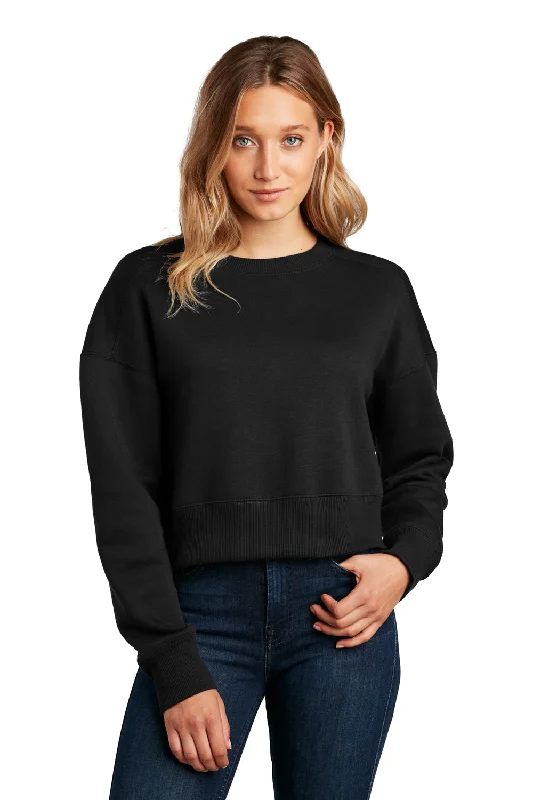 District Womens Perfect Weight Fleece Cropped Crewneck Sweatshirt - Jet Black Practical Women's Quick - dry