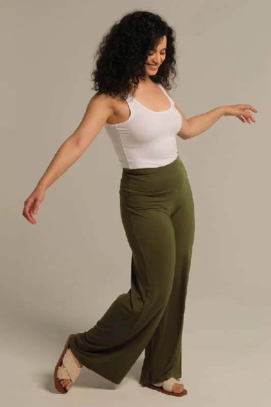 Luxe Wide Leg Pants - Dark Olive Elegant Women's 