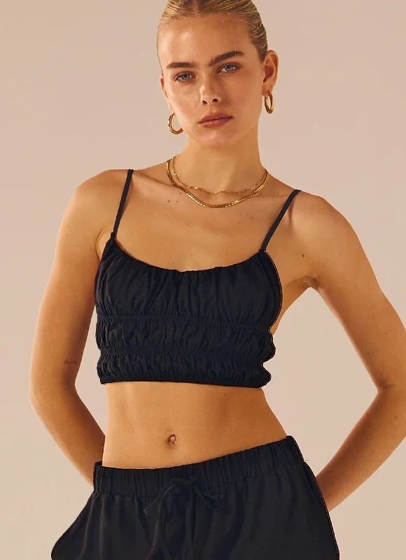 Beautiful Liar Linen Crop Top - Black European