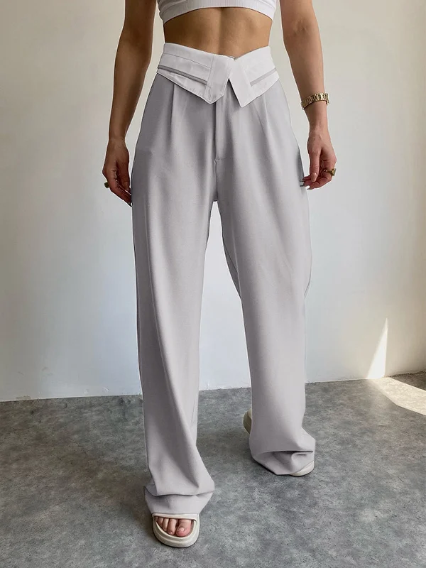 BerryBetty - Contrast Waist Leisure Wide Leg Pants Sporty Women's Tennis