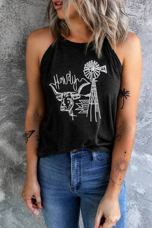 Bull Graphic Round Neck Tank Traditional Women's Wool