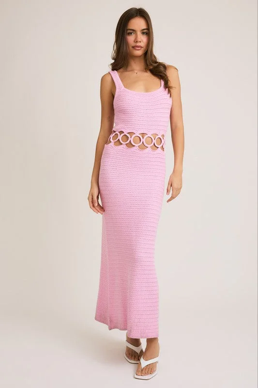 PREORDER - Bali Square Neck Sleeveless Crochet Midi Dress Bold Women's Statement