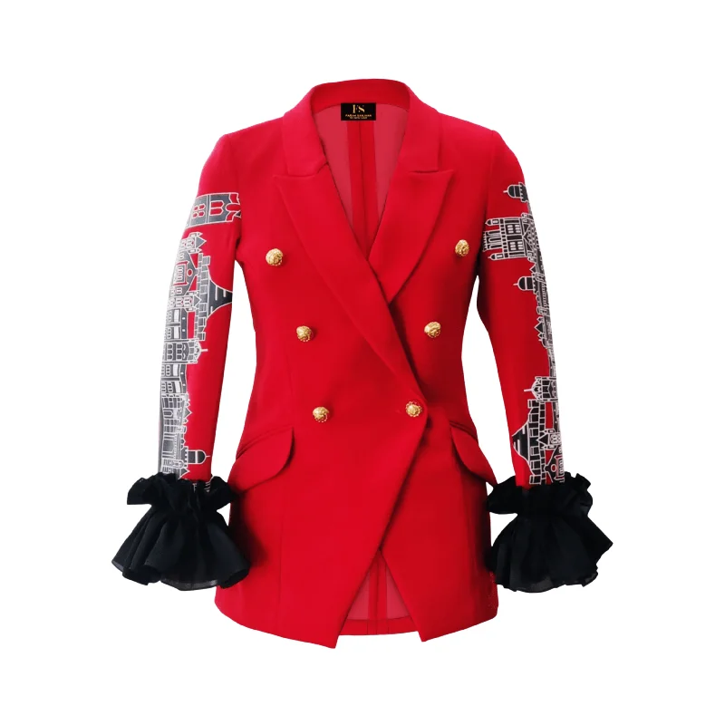 Red Megalopolis Blazer Unique Women's Upcycled