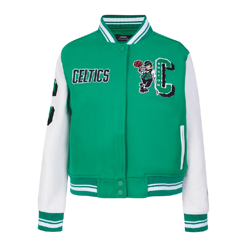NBA BOSTON CELTICS MASHUP WOMEN'S RIB WOOL VARSITY JACKET (KELLY GREEN/ WHITE) Adventure