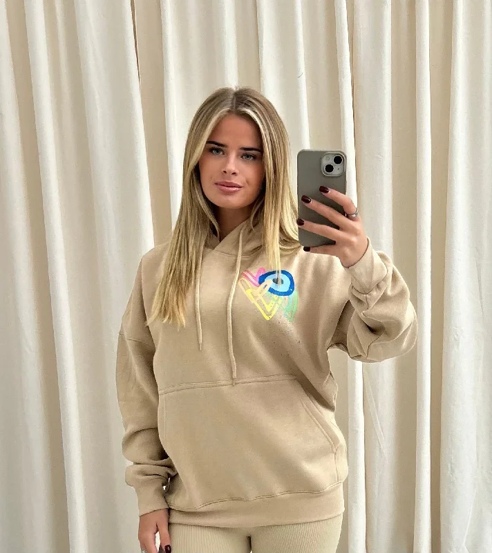 Neon Heart/Evil Eye Graffiti Hoodie Beige Disco