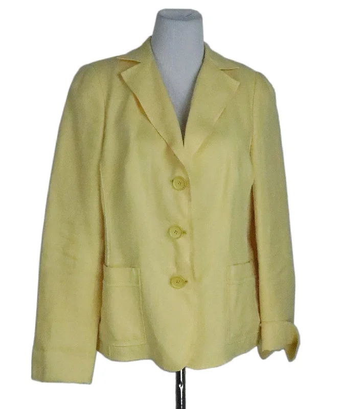 Akris Yellow Linen Blazer sz 12 Classic Women's Tweed