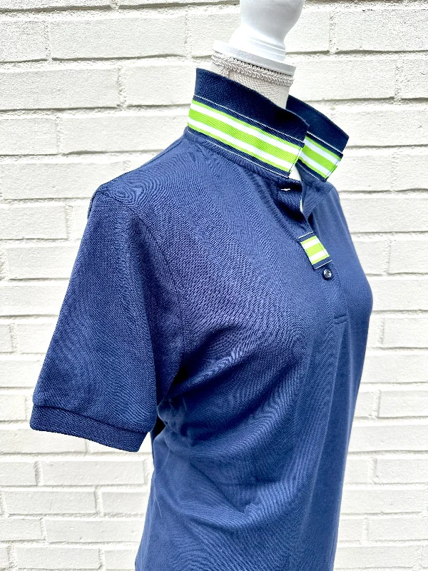 SALE - L ONLY - Madonna Navy Polo w Navy/Lime Grosgrain  (POLO3) *FINAL SALE* Sporty Women's Tennis