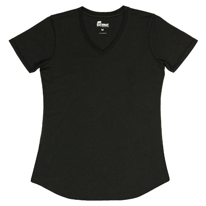 Berne Black Cotton Blend Ladies Lightweight Performance V-Neck S/S Cashmere