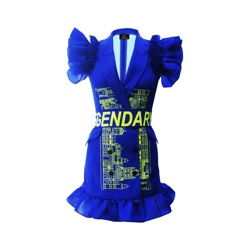 Blue Legendary Blazer Dress with Belt Modern Women's 